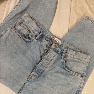 Zara Light Blue High-Rise Button Fly Jeans